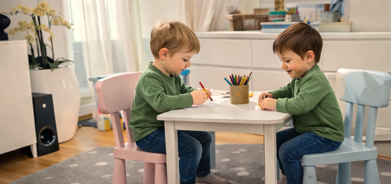 Kinder beim gemeinsamen Malen am Tisch